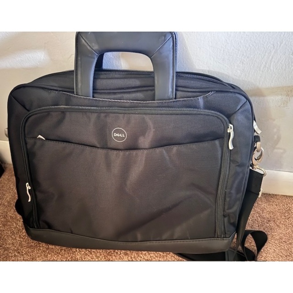 Dell Black Nylon Laptop Briefcase Messenger Bag with Shoulder Strap and Trolley